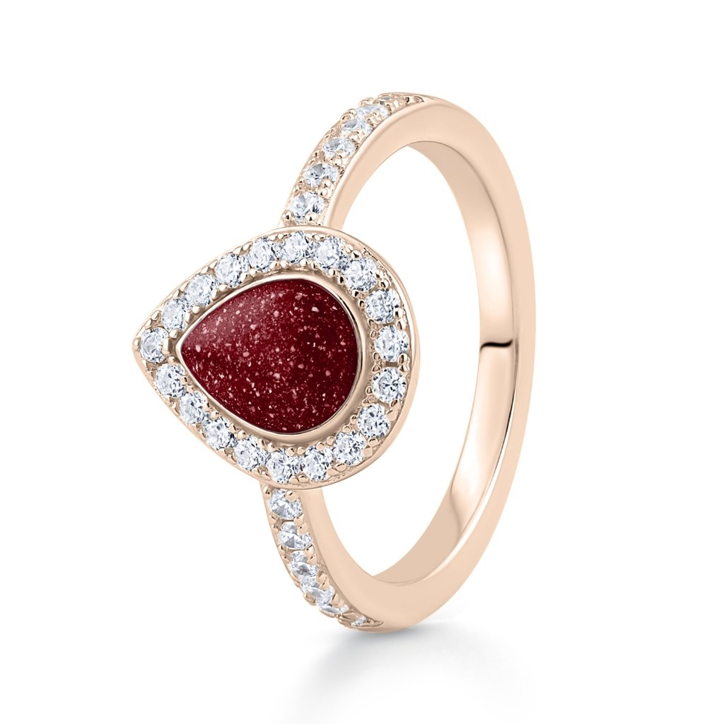 Rose Gold Halo Teardrop Ashes Ring - MemoriesMade