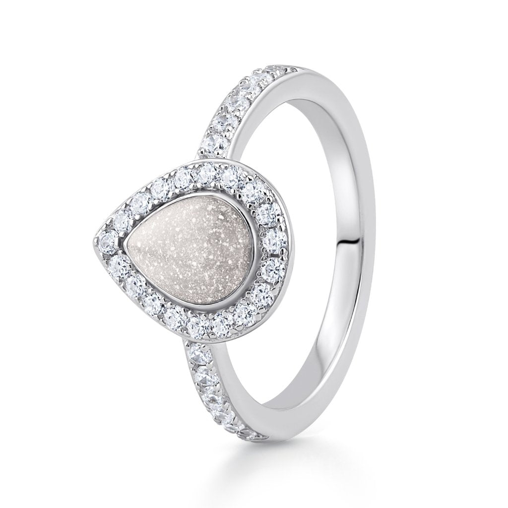 White Gold Halo Teardrop Ashes Ring - MemoriesMade
