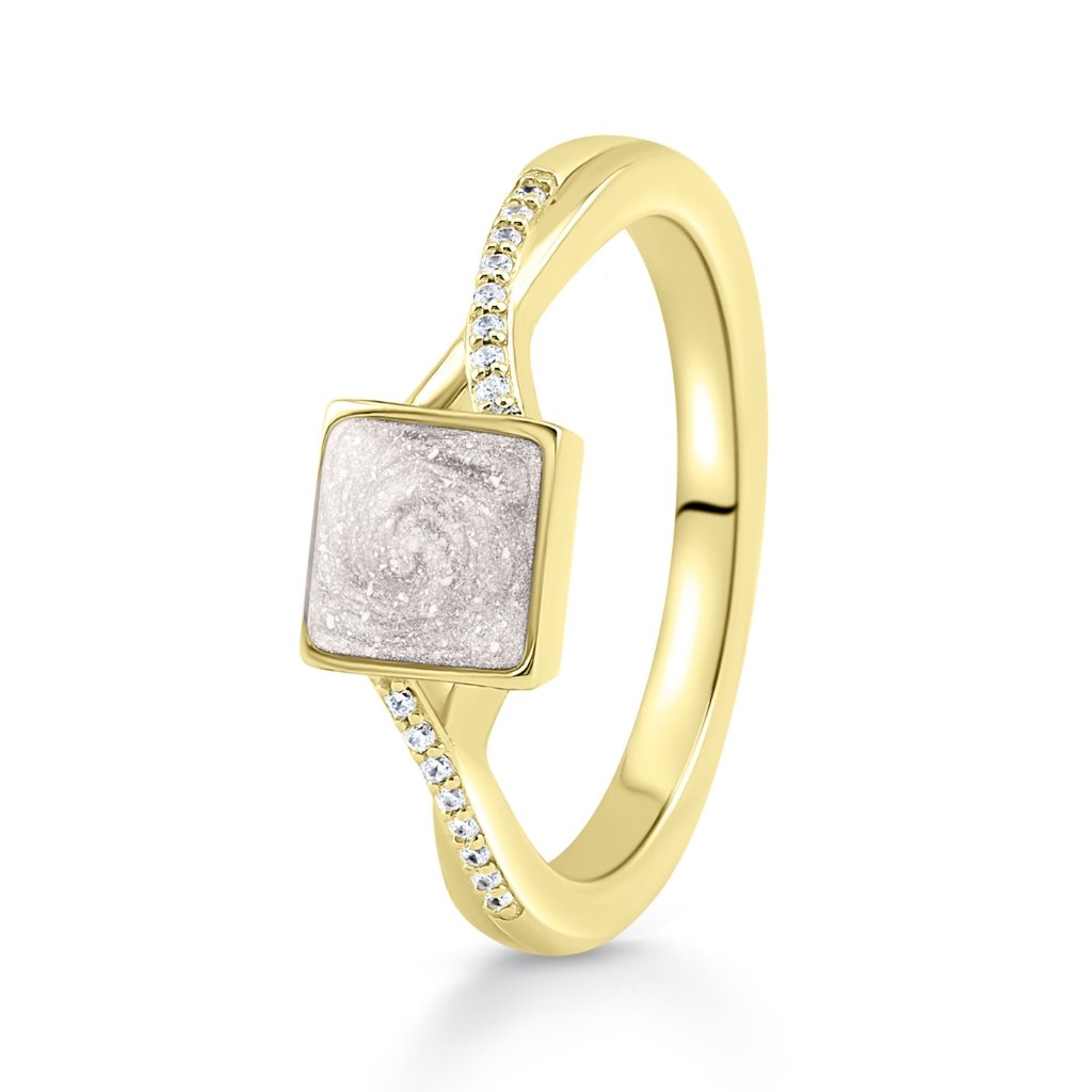 Yellow Gold Serenity Cushion Ashes Ring - MemoriesMade