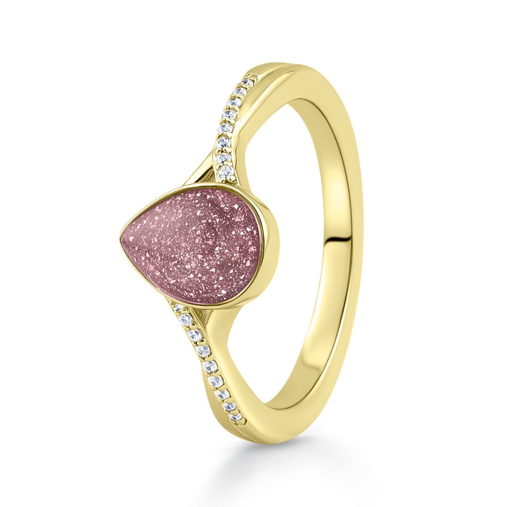 Yellow Gold Serenity Teardrop Ashes Ring - MemoriesMade