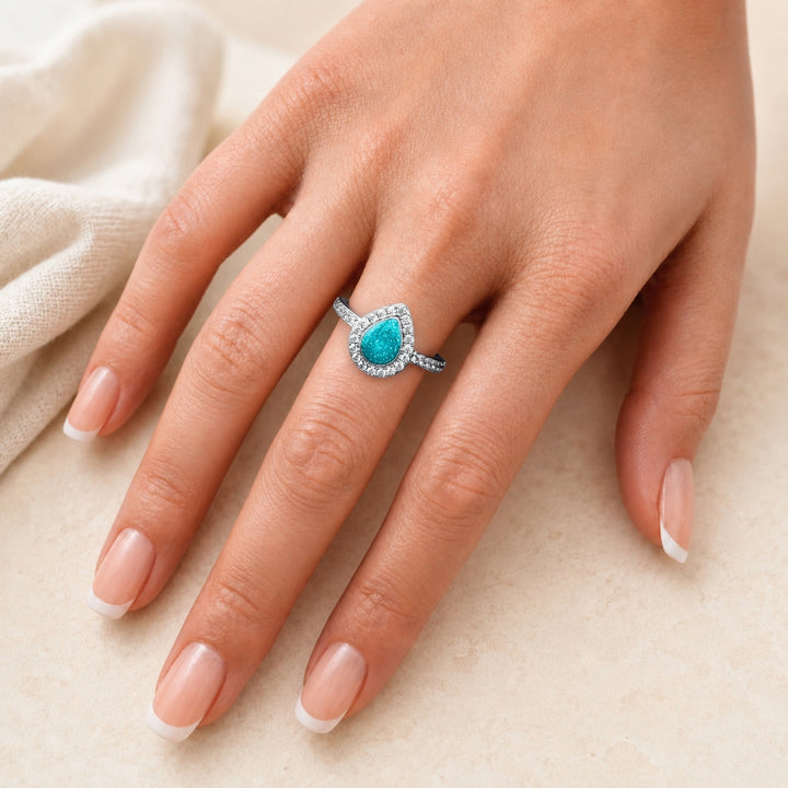 White Gold Halo Teardrop Ashes Ring