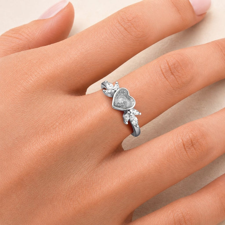 White Gold Blossom Heart Ashes Ring