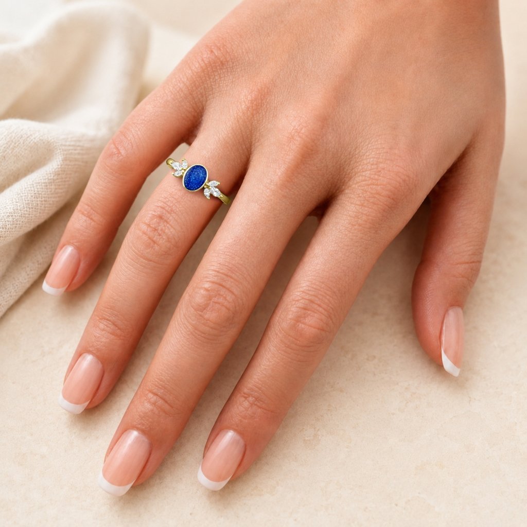 Yellow Gold Blossom Oval Ashes Ring