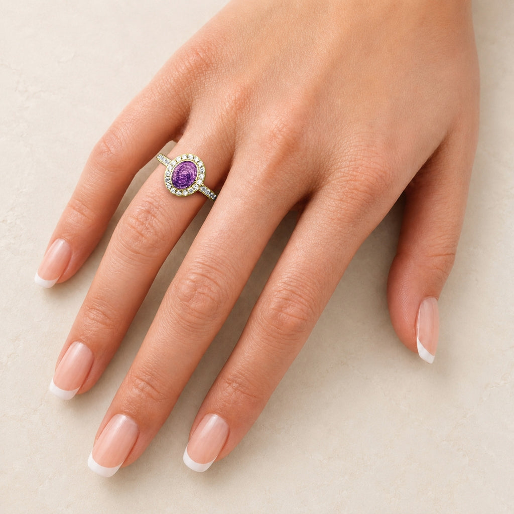Yellow Gold Halo Oval Ashes Ring