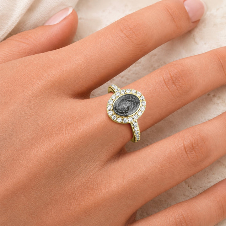 Yellow Gold Halo Oval Ashes Ring
