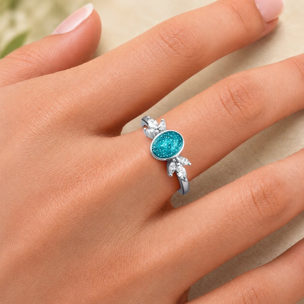 White Gold Blossom Oval Ashes Ring