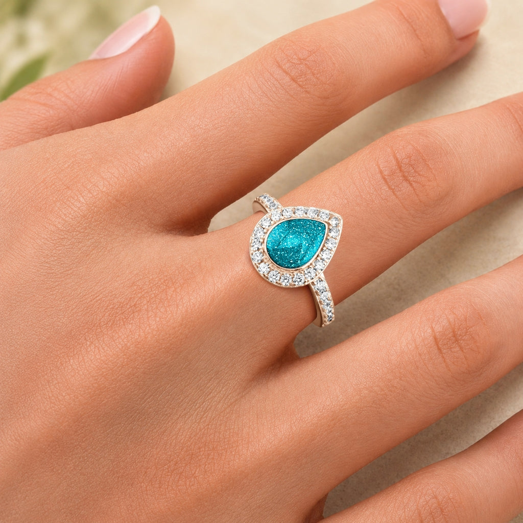 Rose Gold Halo Teardrop Ashes Ring