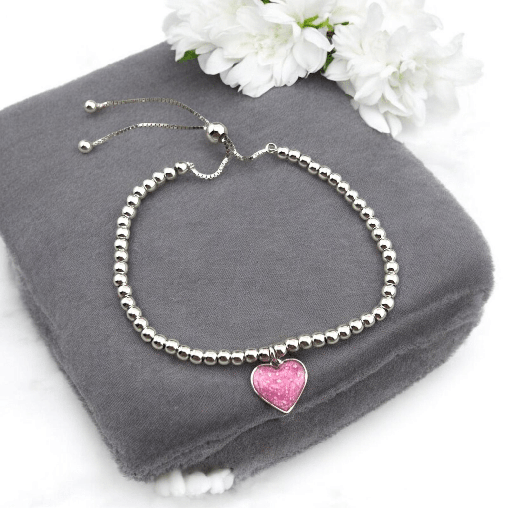 Beaded Ashes Heart Charm Bracelet - MemoriesMade