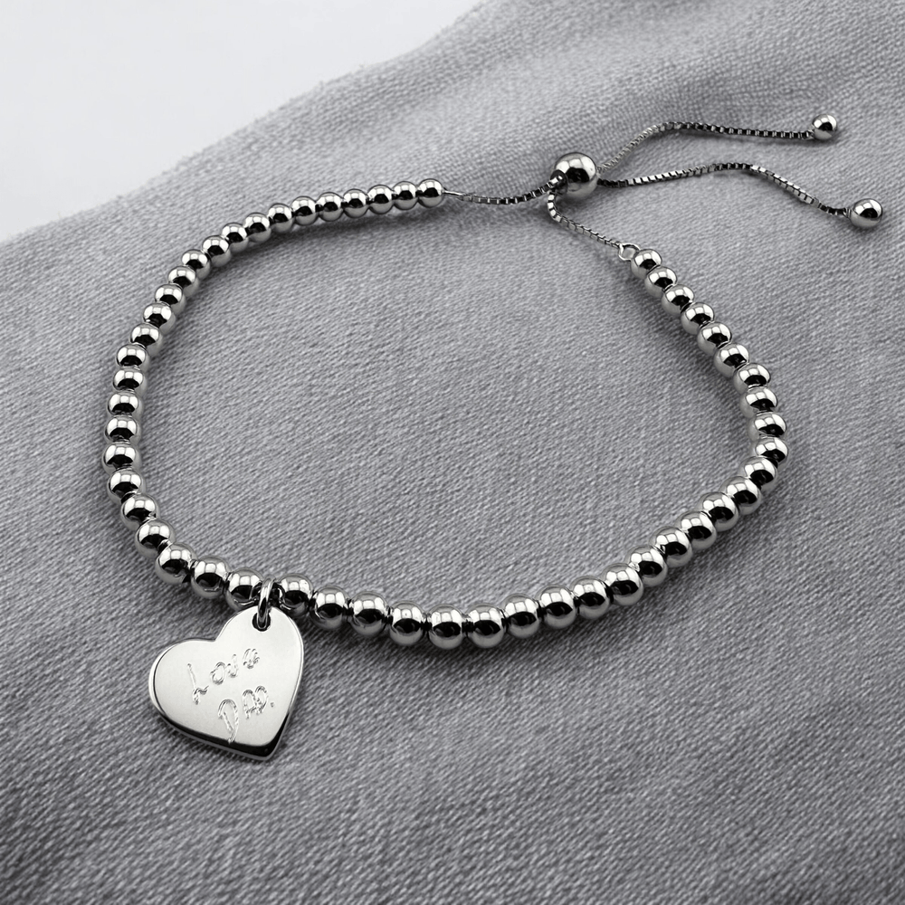 Beaded Heart Charm Handwriting Bracelet - MemoriesMade