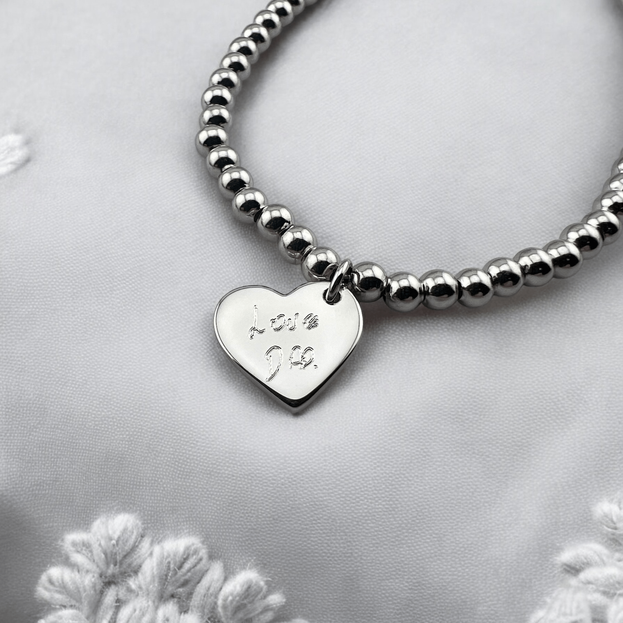 Beaded Heart Charm Handwriting Bracelet - MemoriesMade