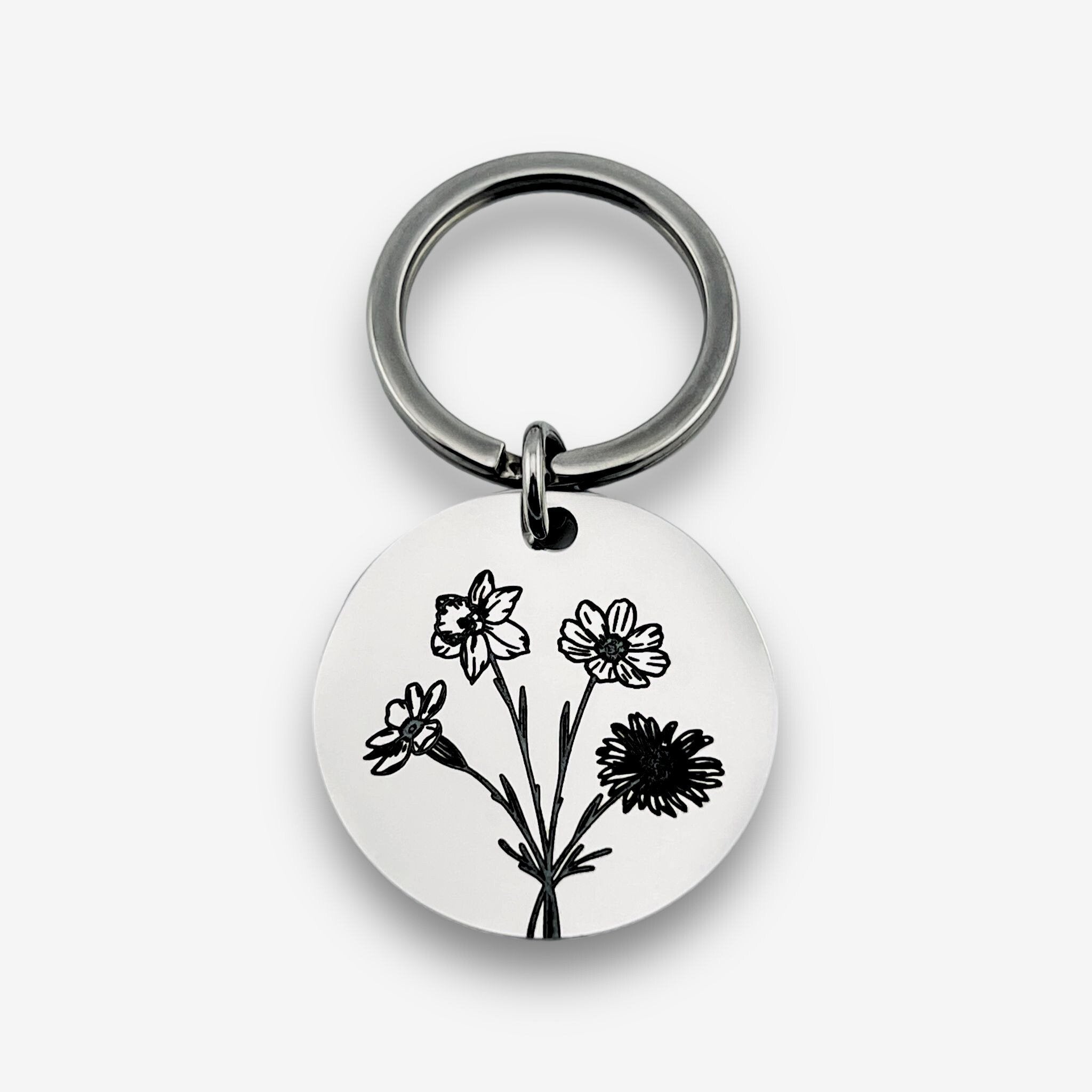 Birth Flower Disc Keychain - MemoriesMade