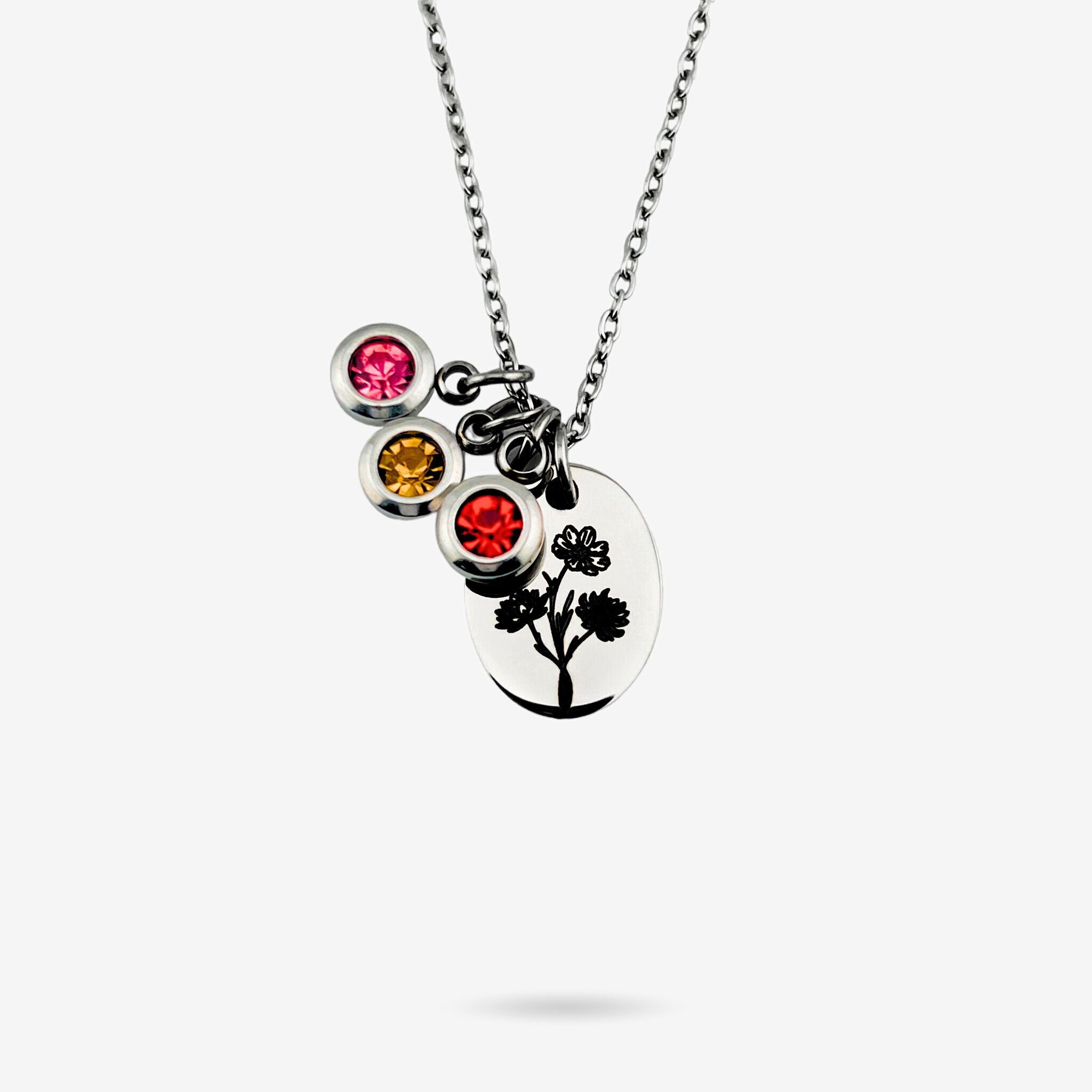 Birth Flower Mini Oval Necklace - MemoriesMade