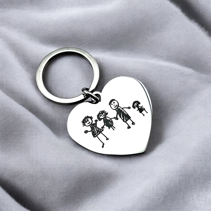 Childrens Drawing Heart Keychain - MemoriesMade