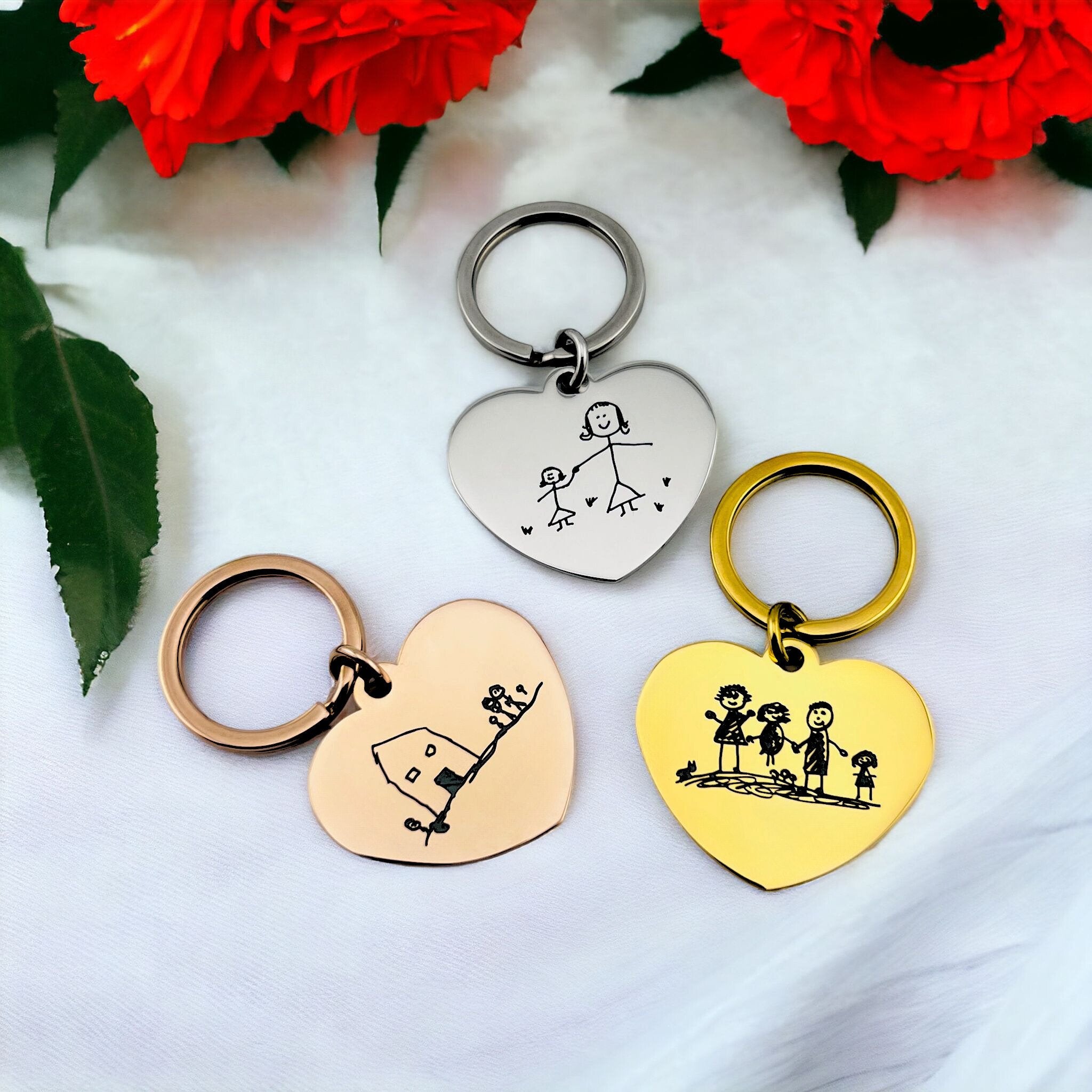 Childrens Drawing Heart Keychain - MemoriesMade