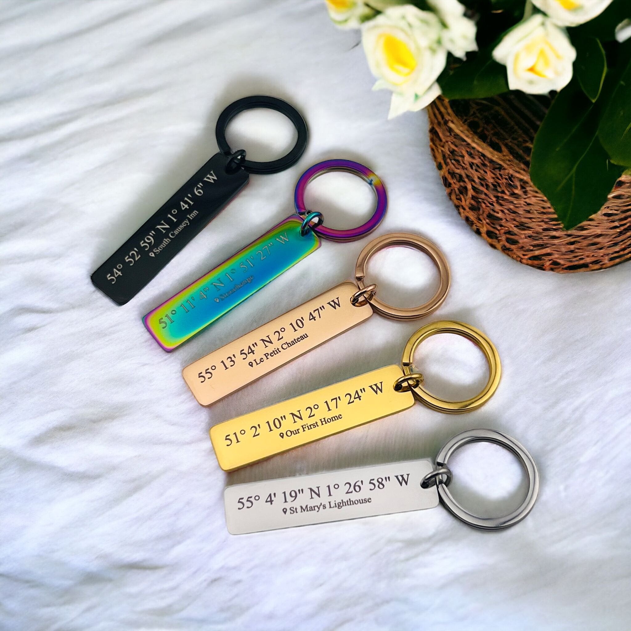 Coordinates Slim Bar Keychain - MemoriesMade