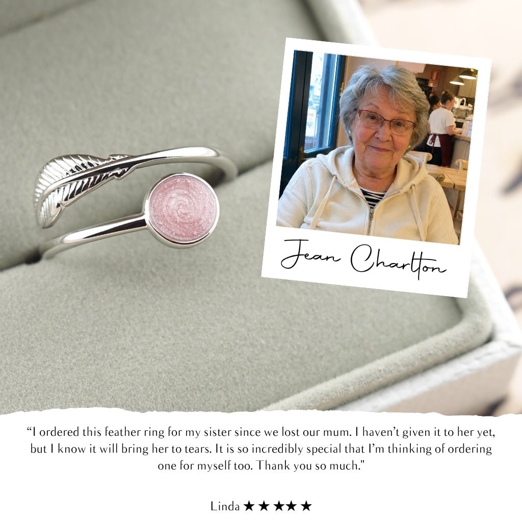 Eden Adjustable Feather Ashes Ring - MemoriesMade