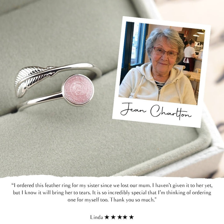 Eden Adjustable Feather Ashes Ring - MemoriesMade