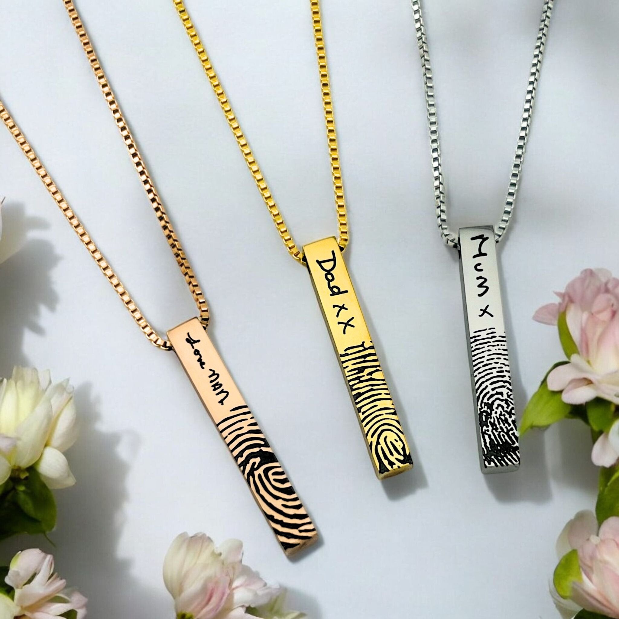 Fingerprint with Handwriting Bar Necklace - MemoriesMade