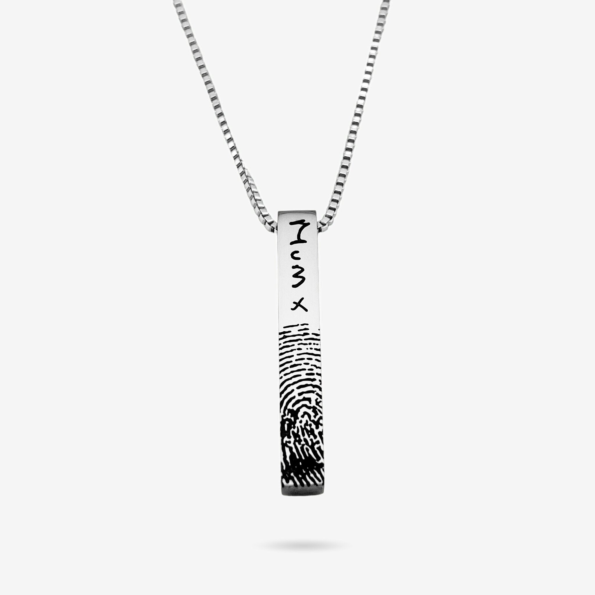 Fingerprint with Handwriting Bar Necklace - MemoriesMade