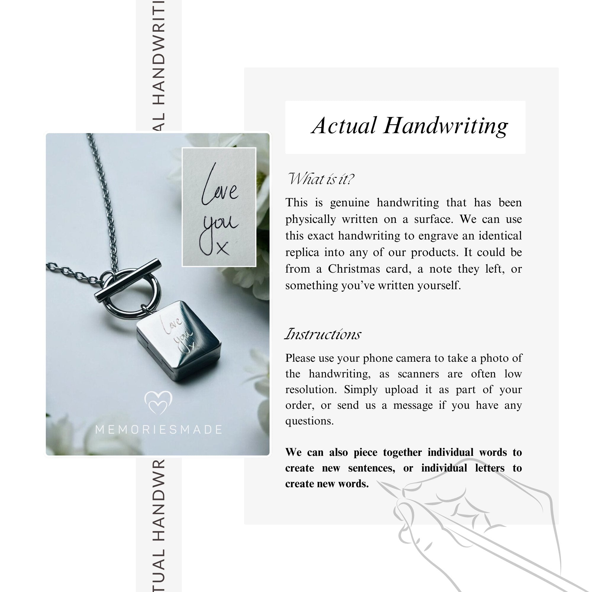 Fingerprint with Handwriting Bar Necklace - MemoriesMade