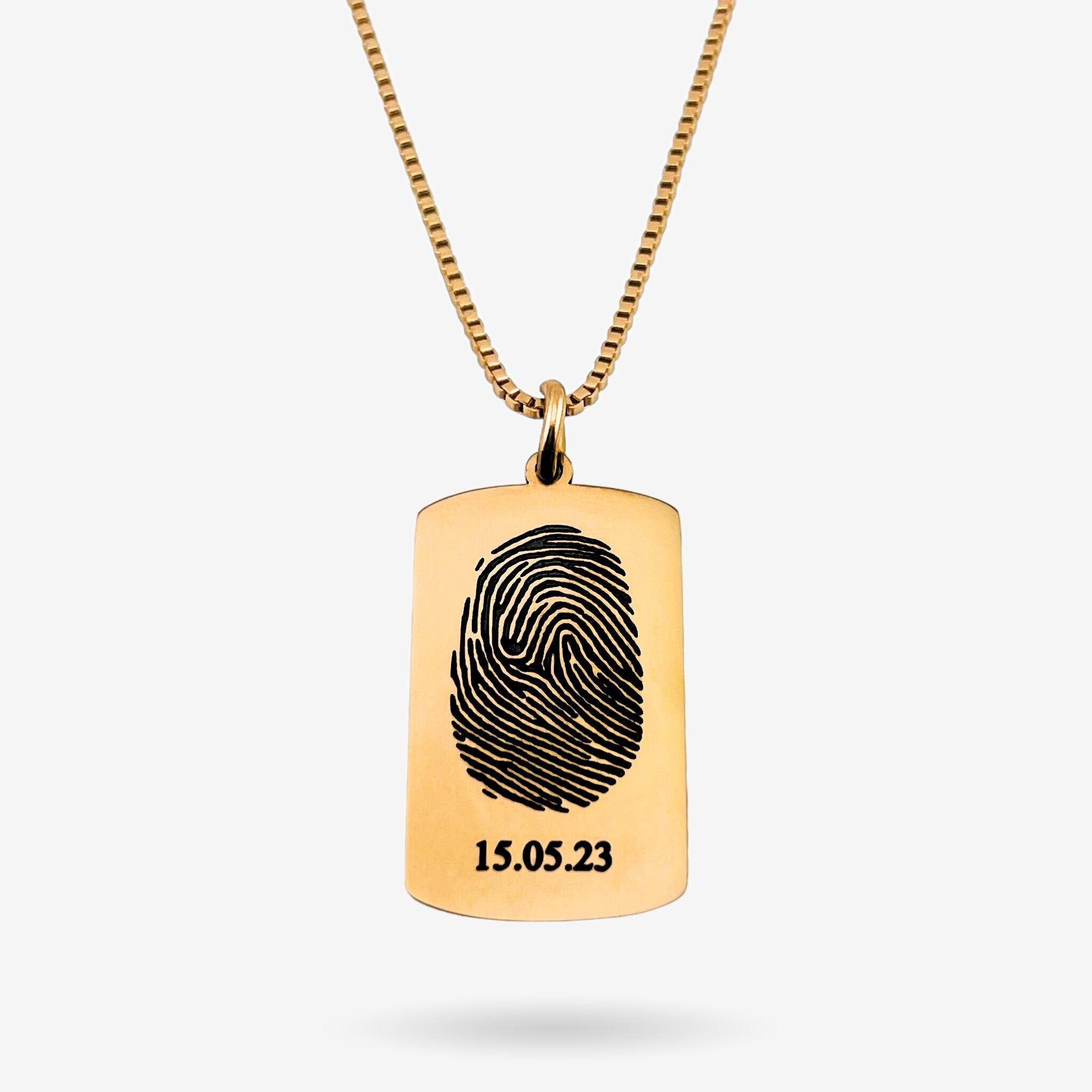 Fingerprint with Name Dog Tag Necklace - MemoriesMade