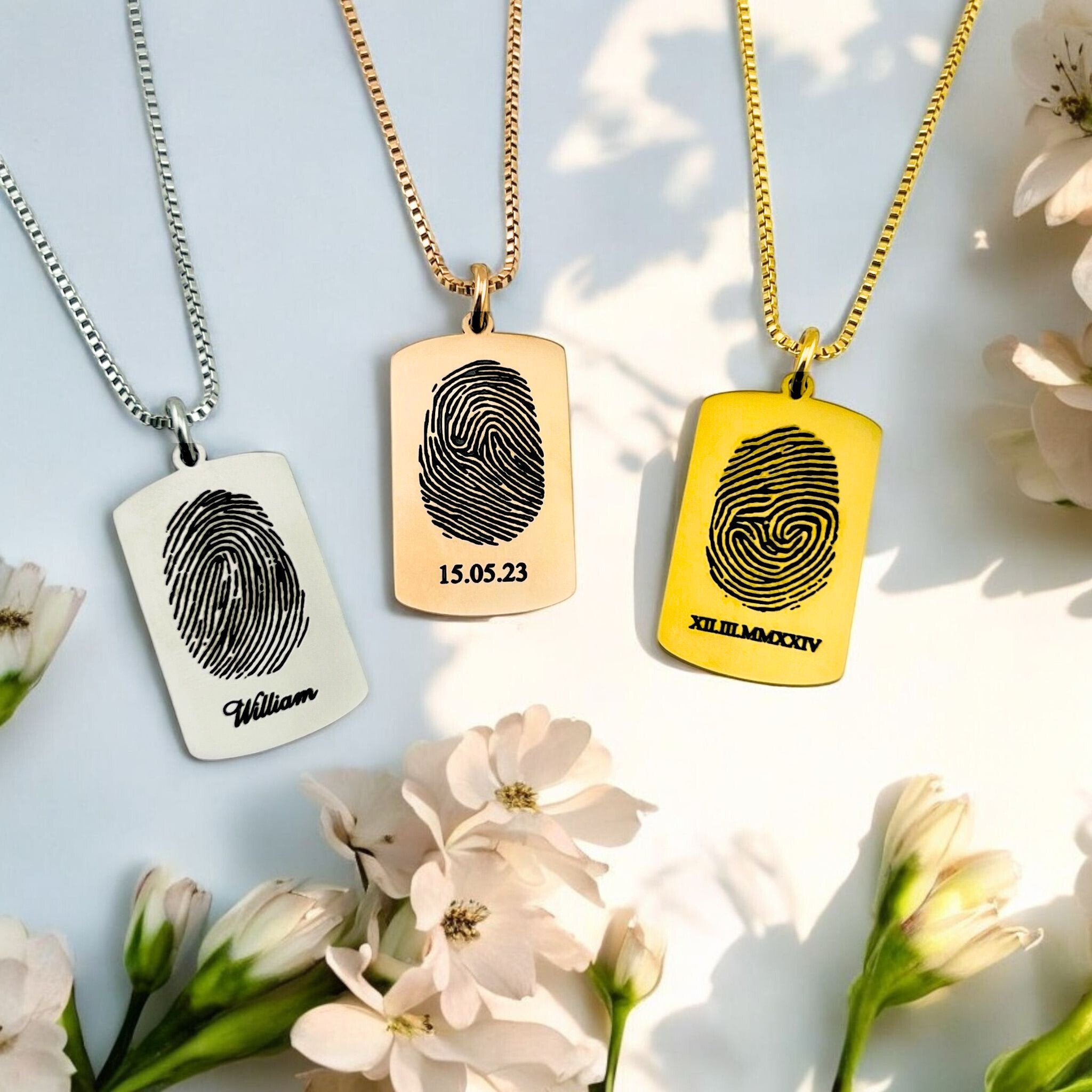 Fingerprint with Name Dog Tag Necklace - MemoriesMade