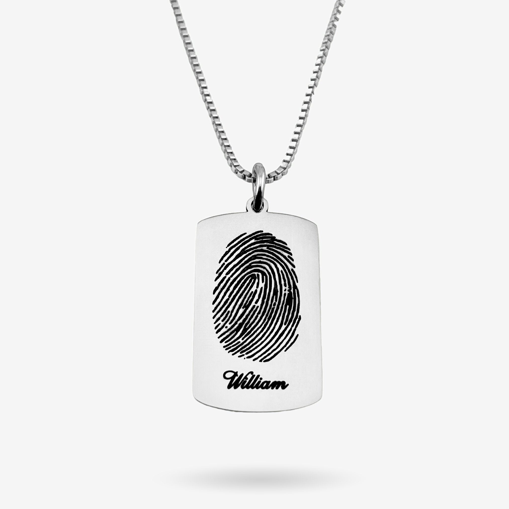 Fingerprint with Name Dog Tag Necklace - MemoriesMade