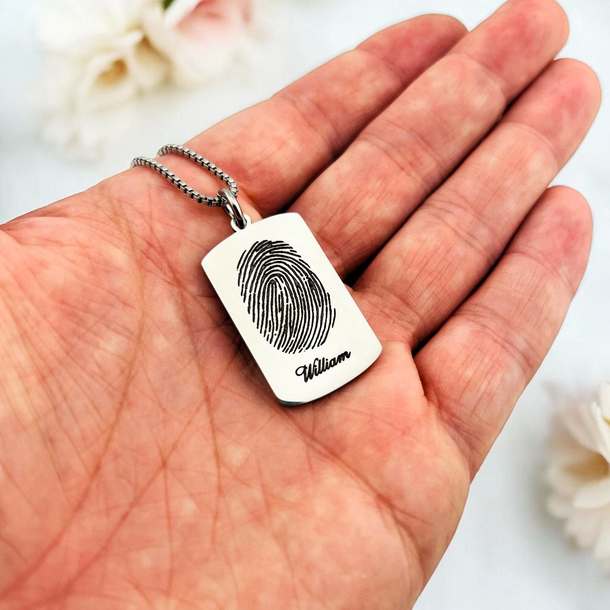 Fingerprint with Name Dog Tag Necklace - MemoriesMade