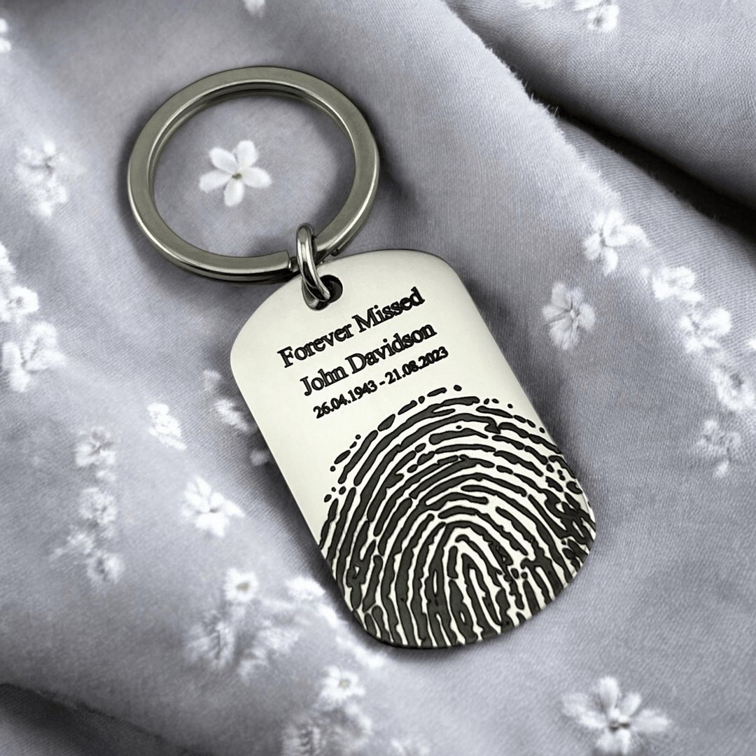 Fingerprint with Text Flat Bar Keychain - MemoriesMade