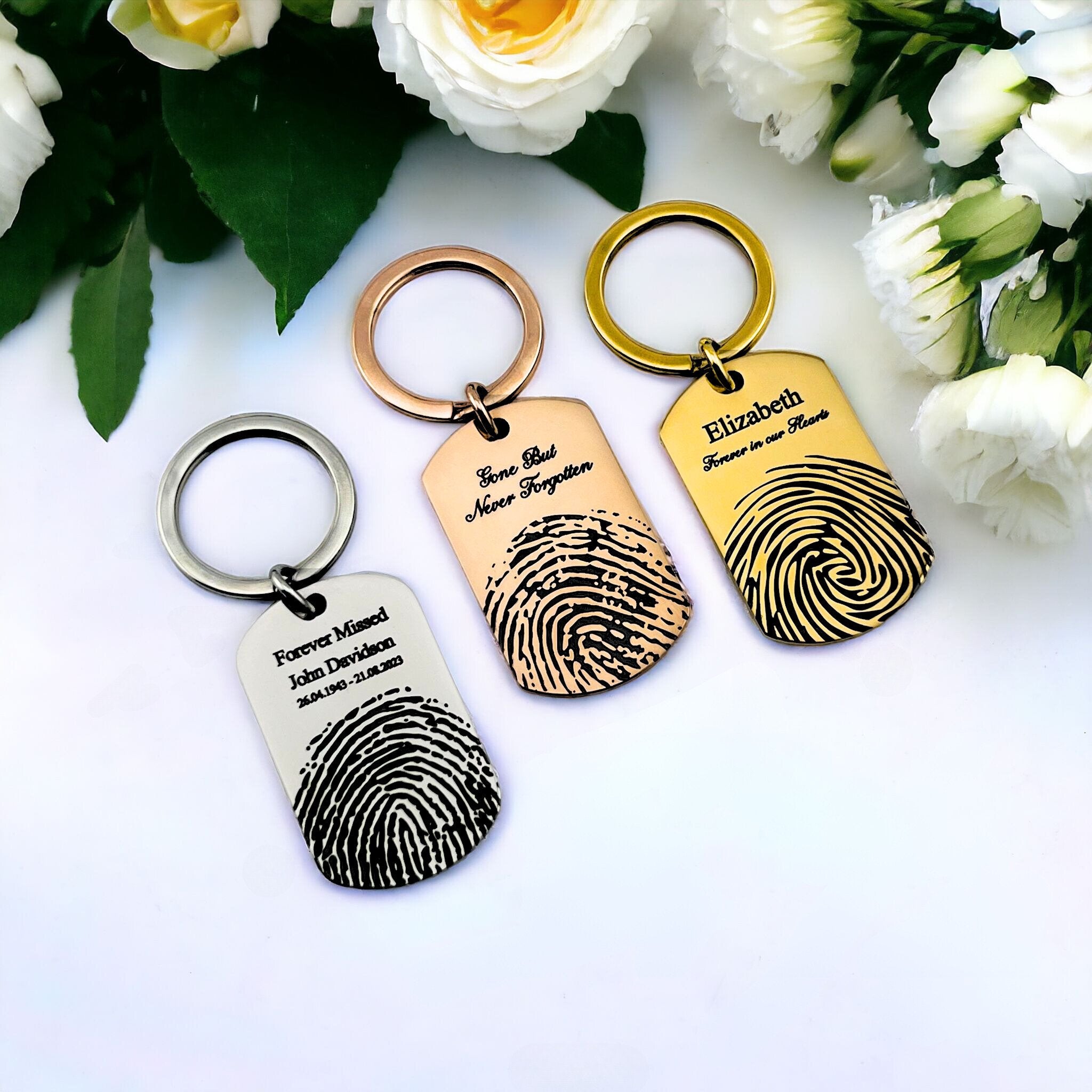 Fingerprint with Text Flat Bar Keychain - MemoriesMade