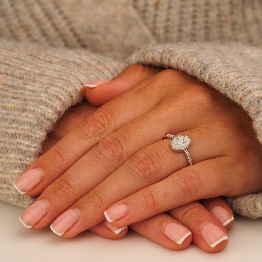 Hair Keepsake Oval Ring with Fine Crystals - MemoriesMade
