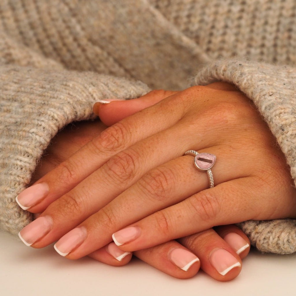 Hair Keepsake Teardrop Ring with Fine Crystals - MemoriesMade