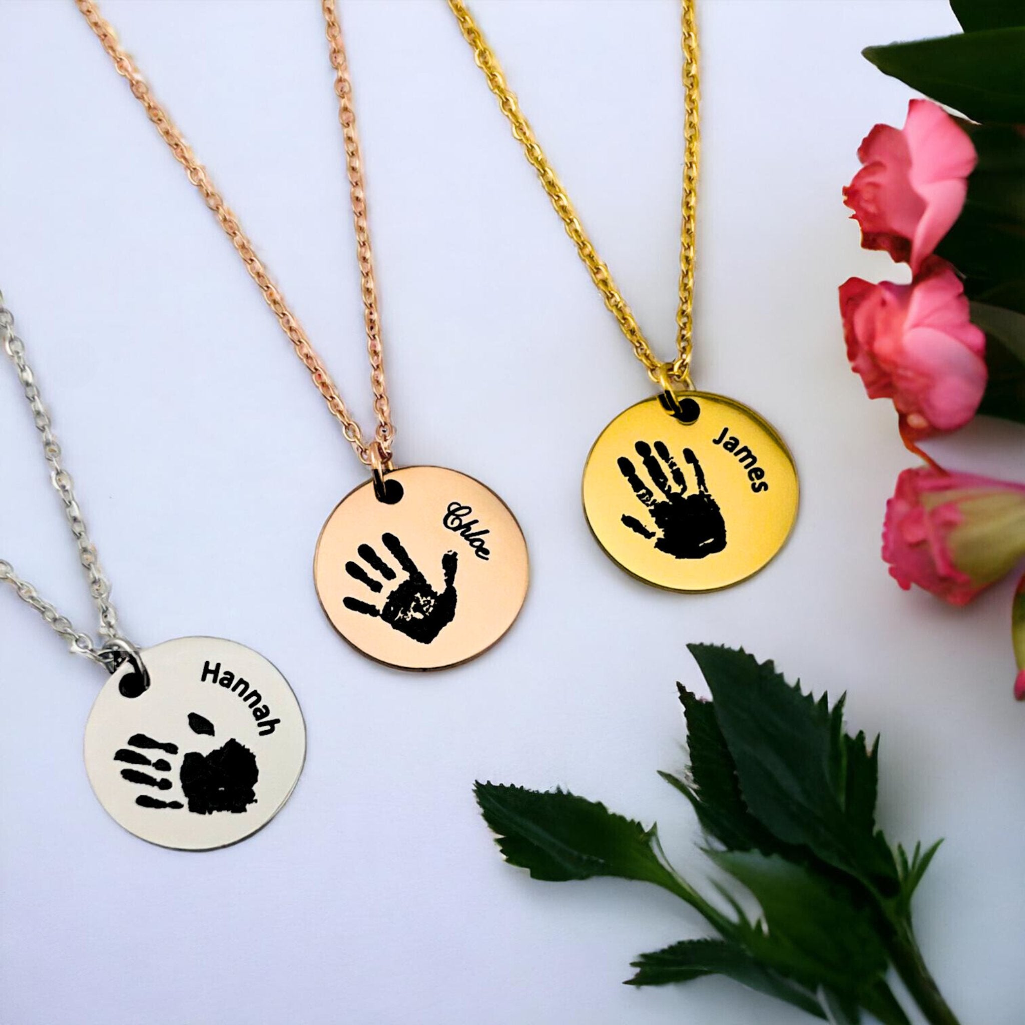 Handprint Name Disc Necklace - MemoriesMade