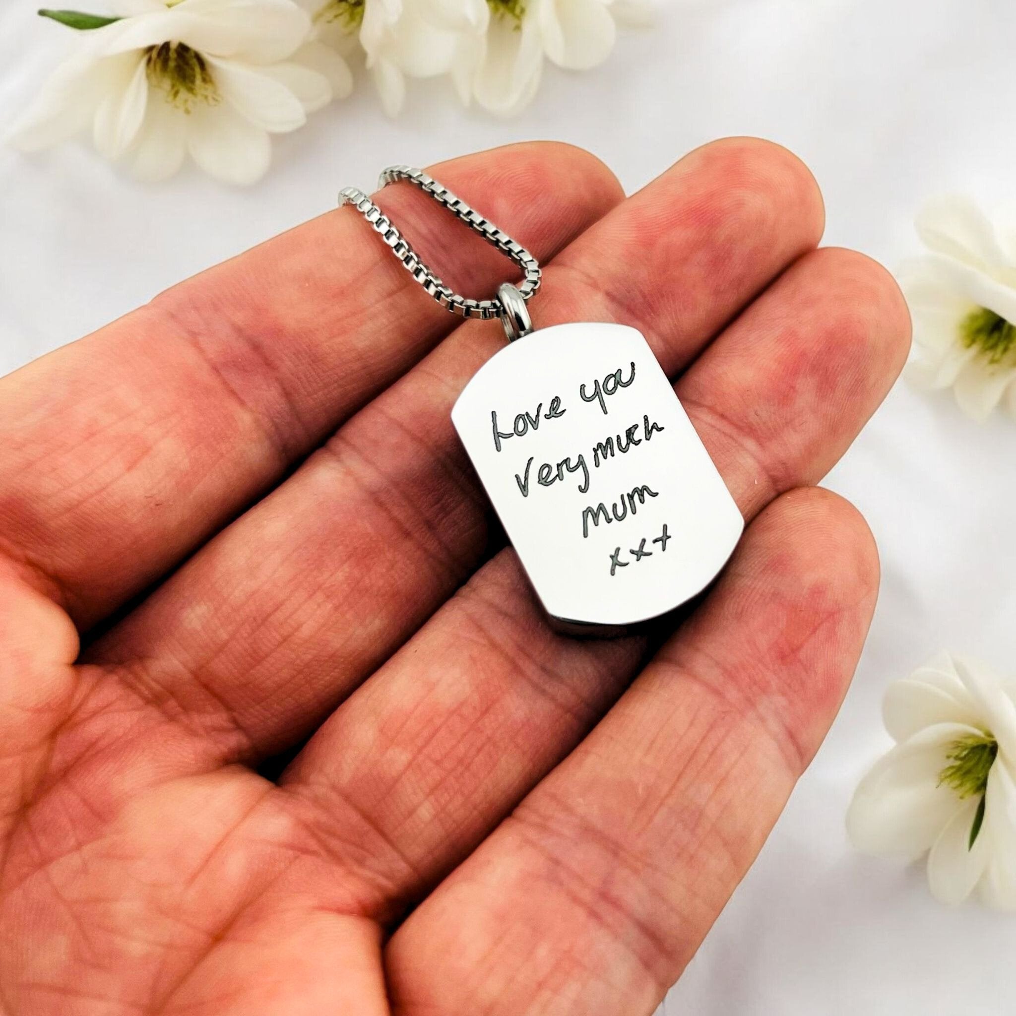 Handwriting Dog Tag Urn Necklace - MemoriesMade