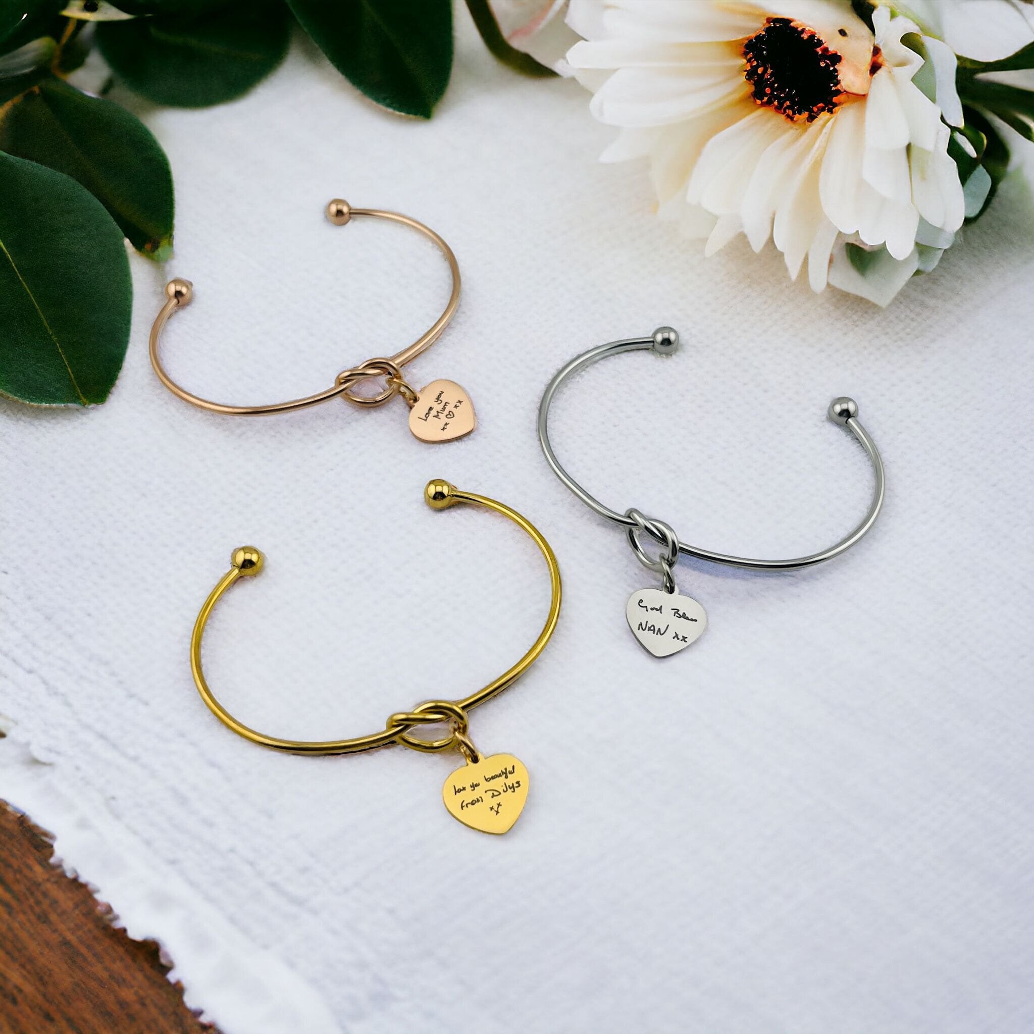 Handwriting Knot Heart Bangle