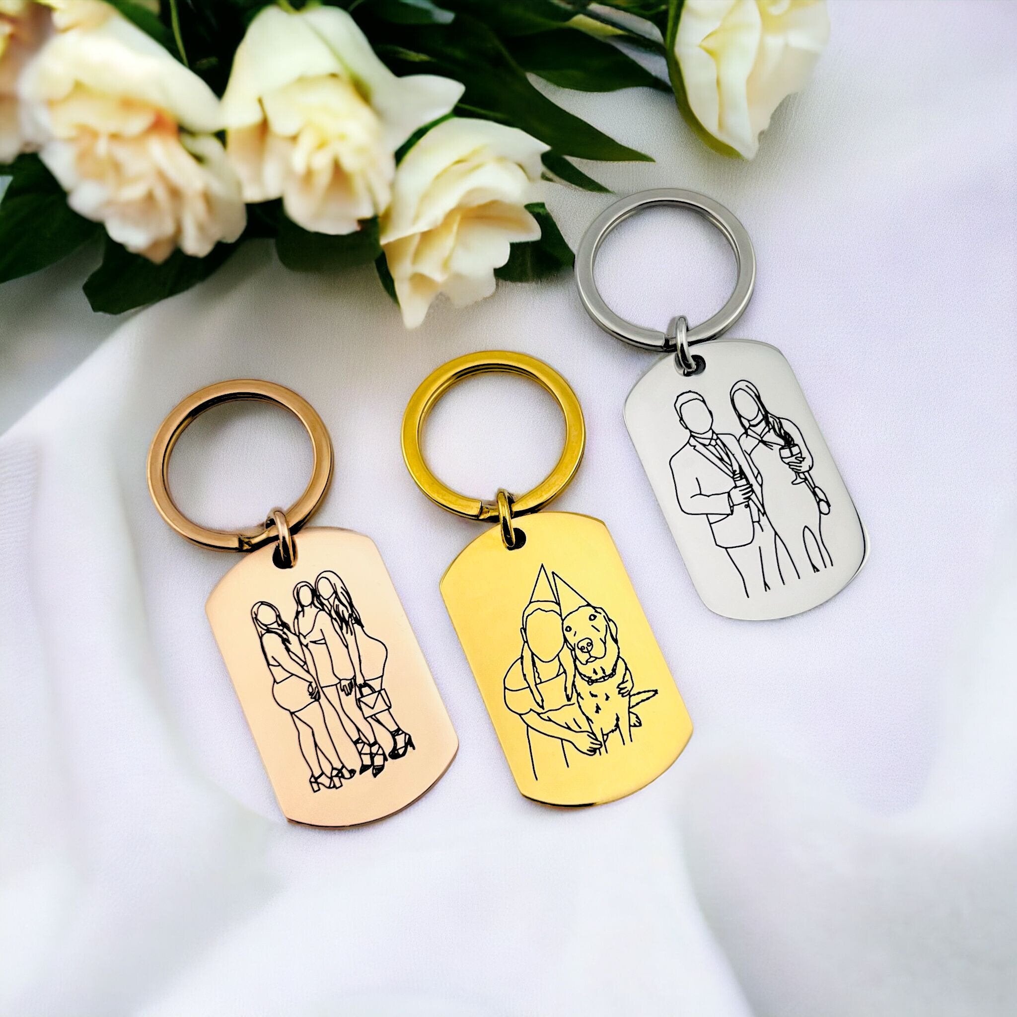 Line Art Flat Bar Keychain - MemoriesMade