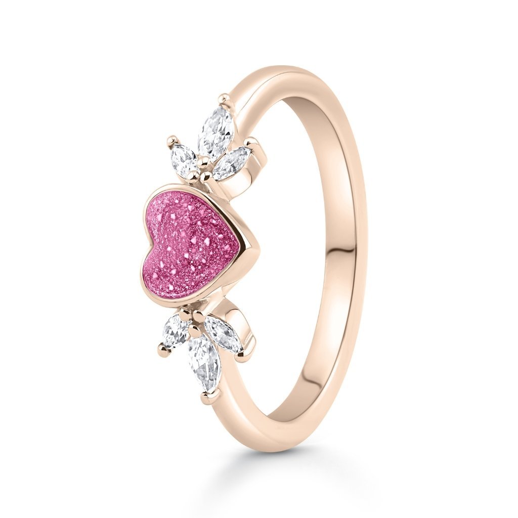Rose Gold Blossom Heart Ashes Ring - MemoriesMade
