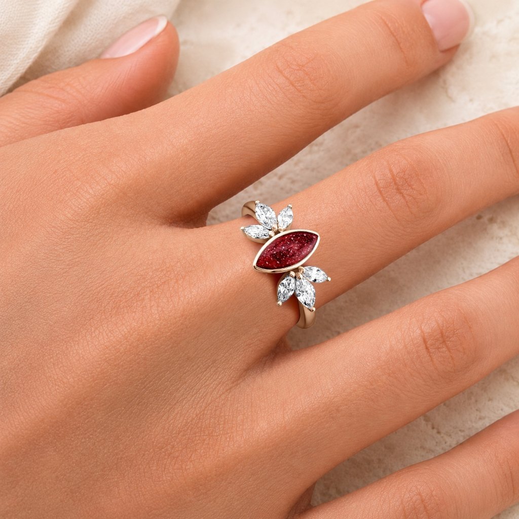 Rose Gold Blossom Marquise Ashes Ring - MemoriesMade