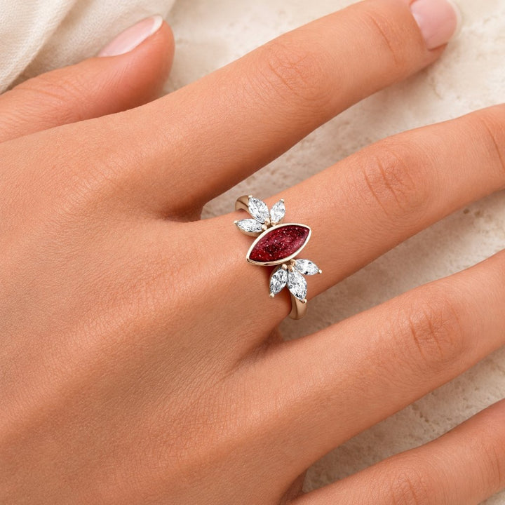 Rose Gold Blossom Marquise Ashes Ring - MemoriesMade