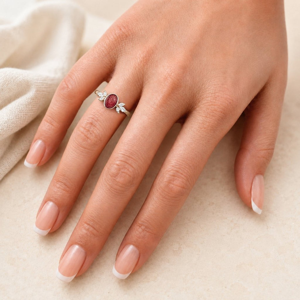 Rose Gold Blossom Oval Ashes Ring - MemoriesMade