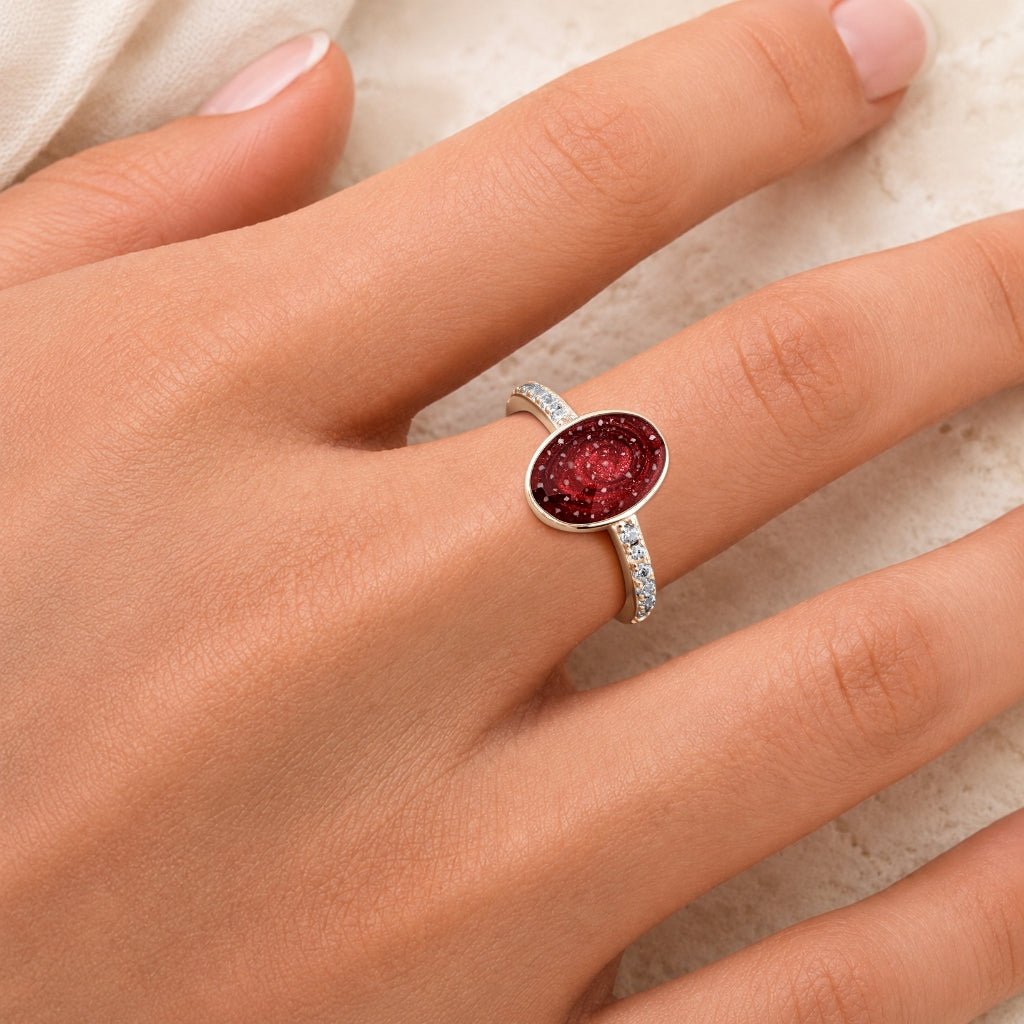 Rose Gold Celestial Oval Ashes Ring - MemoriesMade