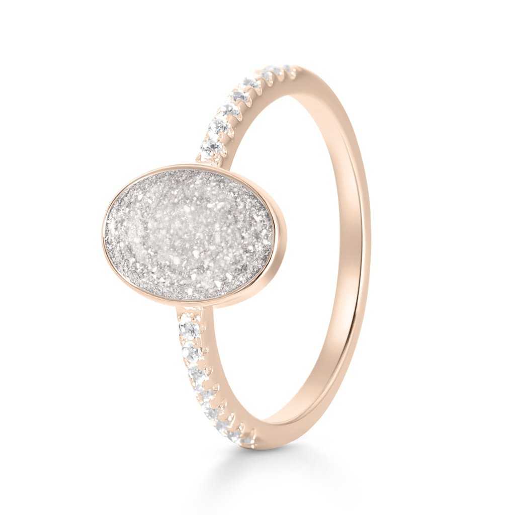 Rose Gold Crystal Set Oval Ashes Ring - MemoriesMade
