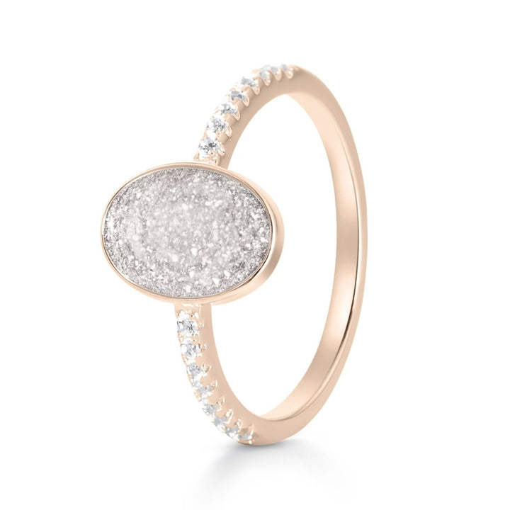 Rose Gold Crystal Set Oval Ashes Ring - MemoriesMade