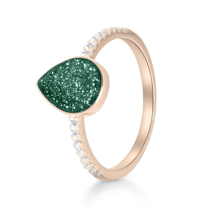 Rose Gold Crystal Set Teardrop Ashes Ring - MemoriesMade