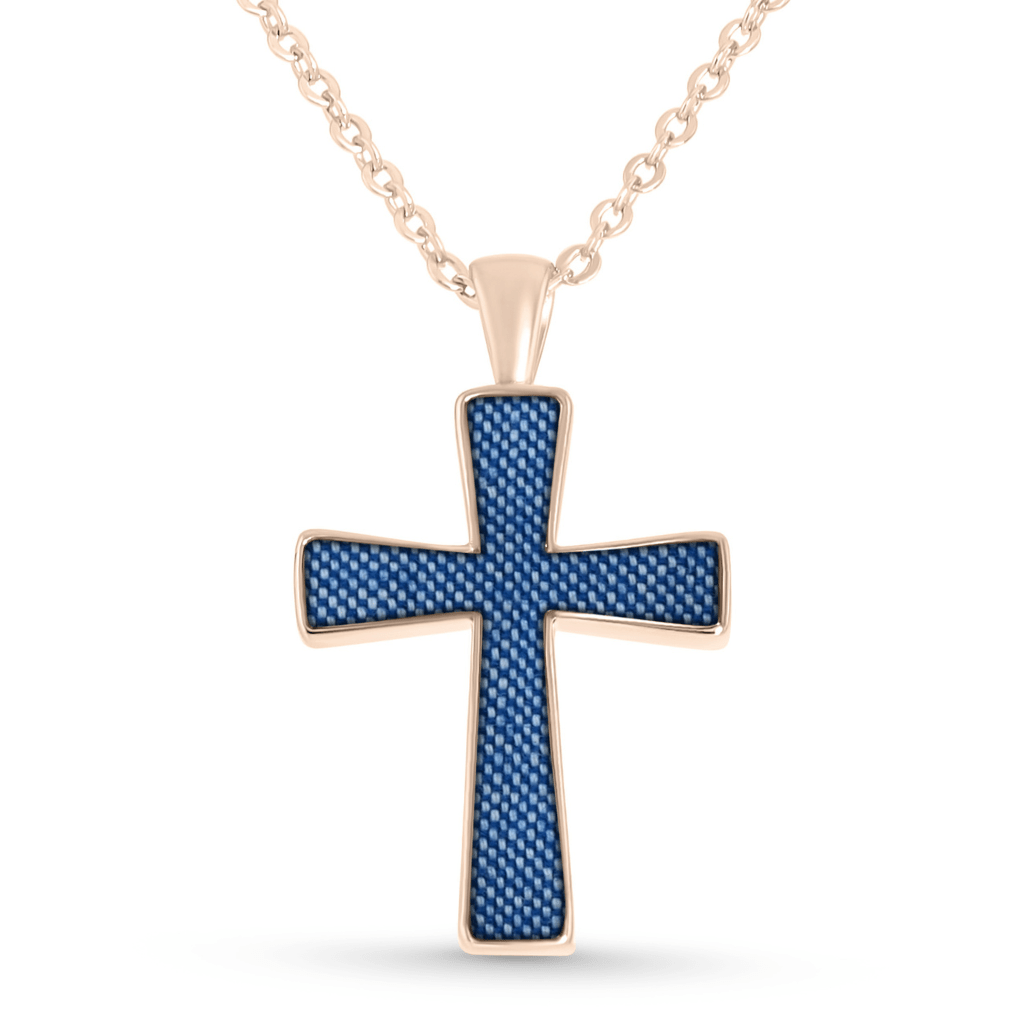 Rose Gold Fabric Keepsake Cross Necklace - MemoriesMade
