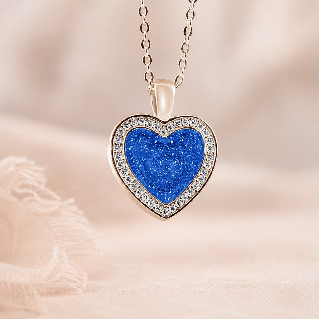 Rose Gold Halo Heart Ashes Necklace - MemoriesMade