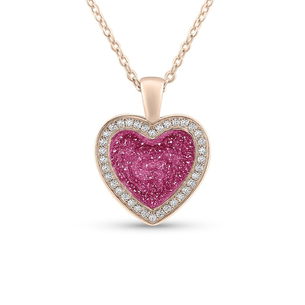 Rose Gold Halo Heart Ashes Necklace - MemoriesMade