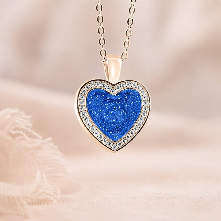 Rose Gold Halo Heart Ashes Necklace - MemoriesMade