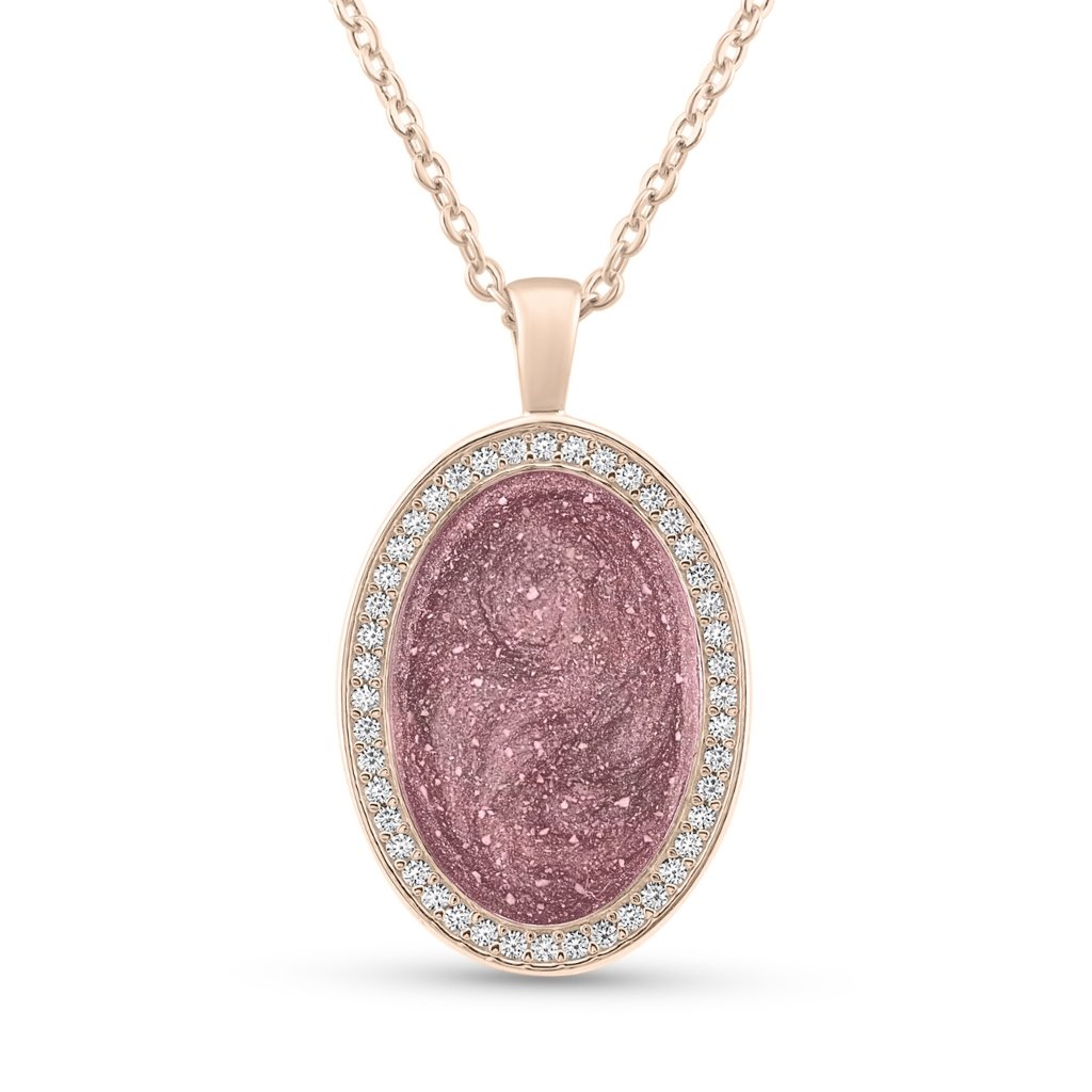 Rose Gold Halo Oval Ashes Necklace - MemoriesMade