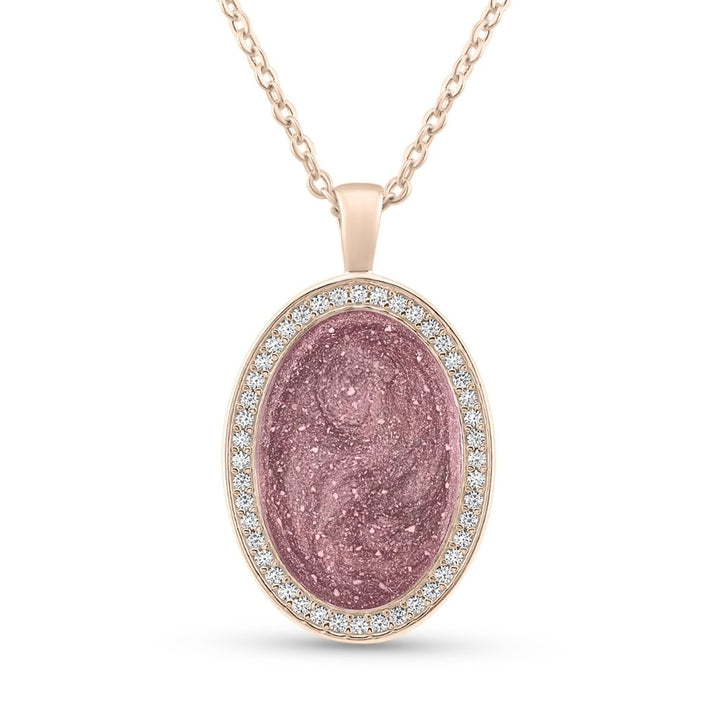 Rose Gold Halo Oval Ashes Necklace - MemoriesMade